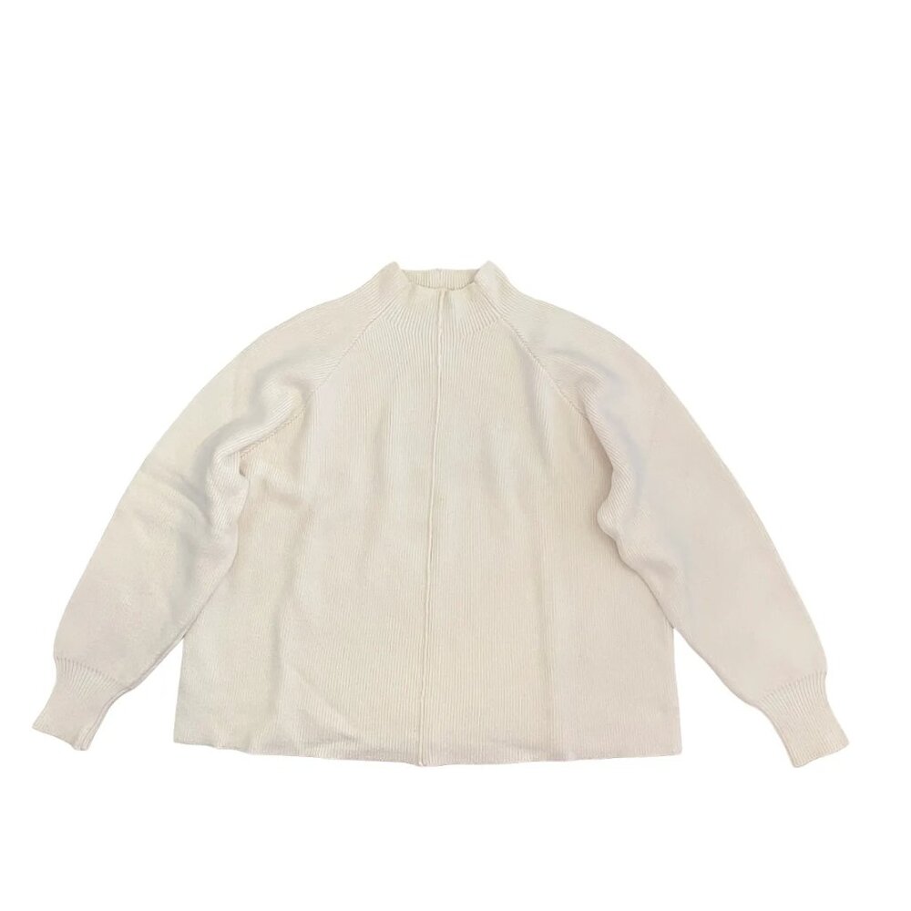 Mango Cropped Boxy Mock Neck Ribbed Sweater‎ S Cream Ivory